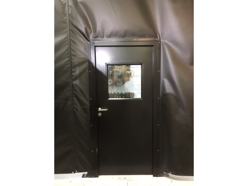 Steel door in industrial curtain